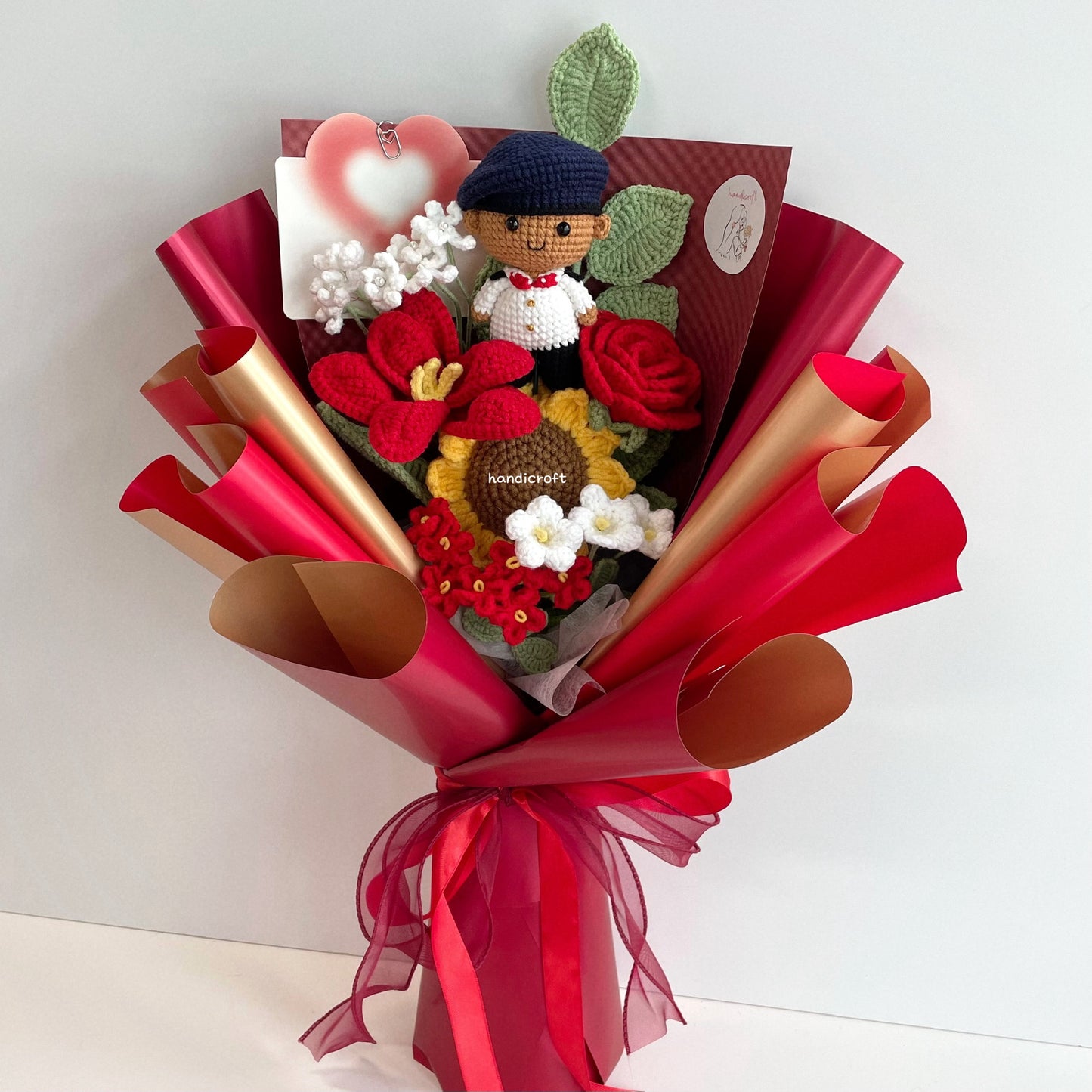 handicroft handmade crochet army soldier series flower bouquet ORD through it all skin shade #2 red