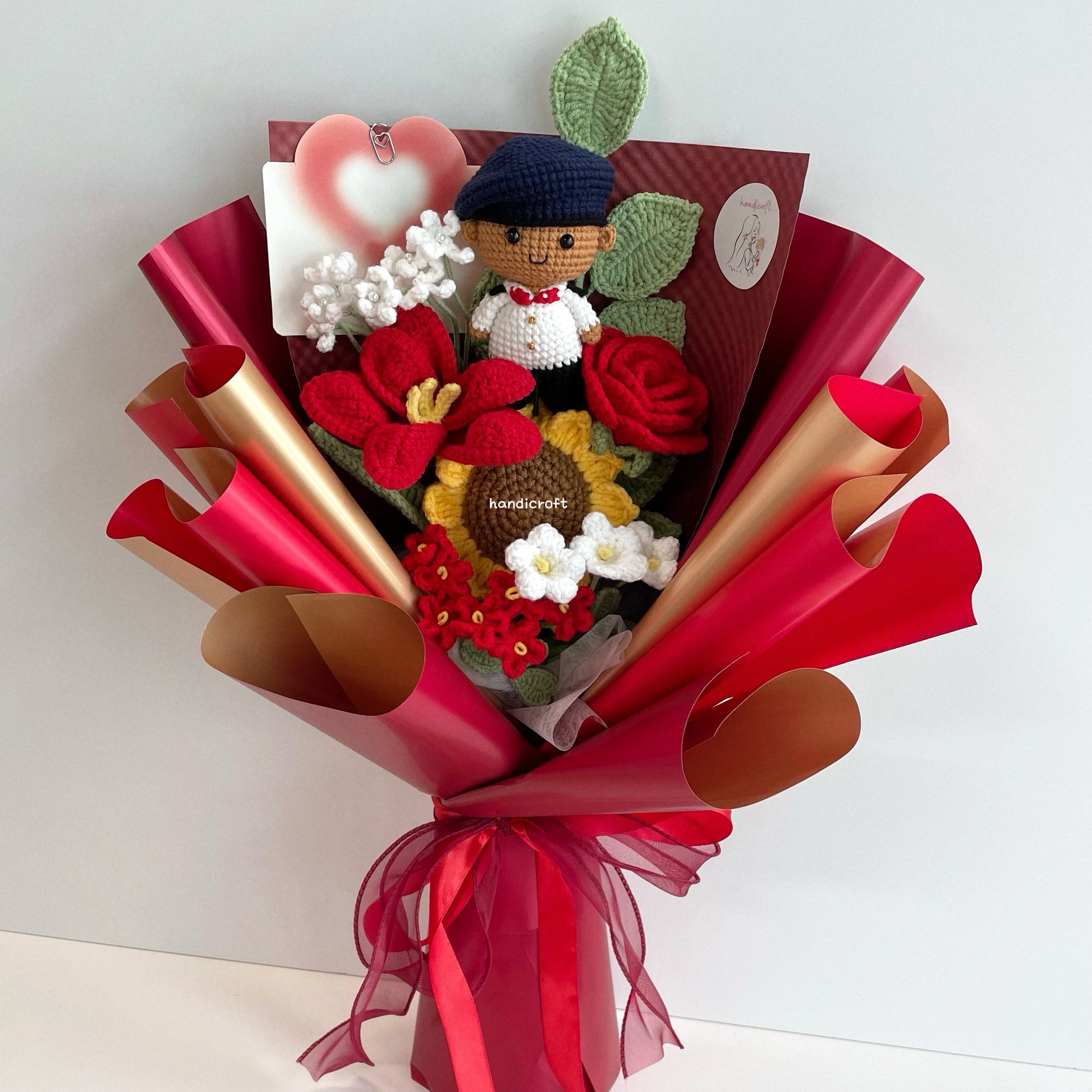 handicroft handmade crochet army soldier series flower bouquet ORD through it all skin shade #2 red