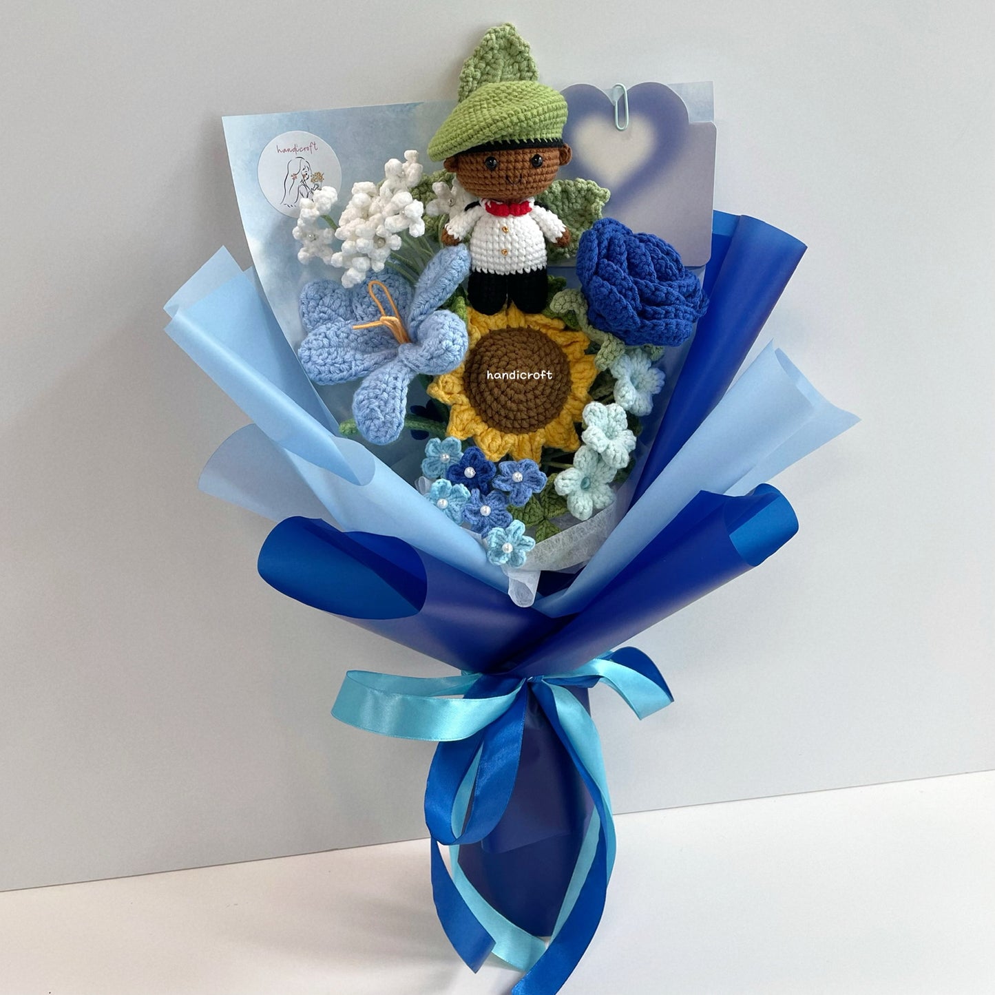 handicroft handmade crochet army soldier series flower bouquet ORD through it all skin shade #3 blue