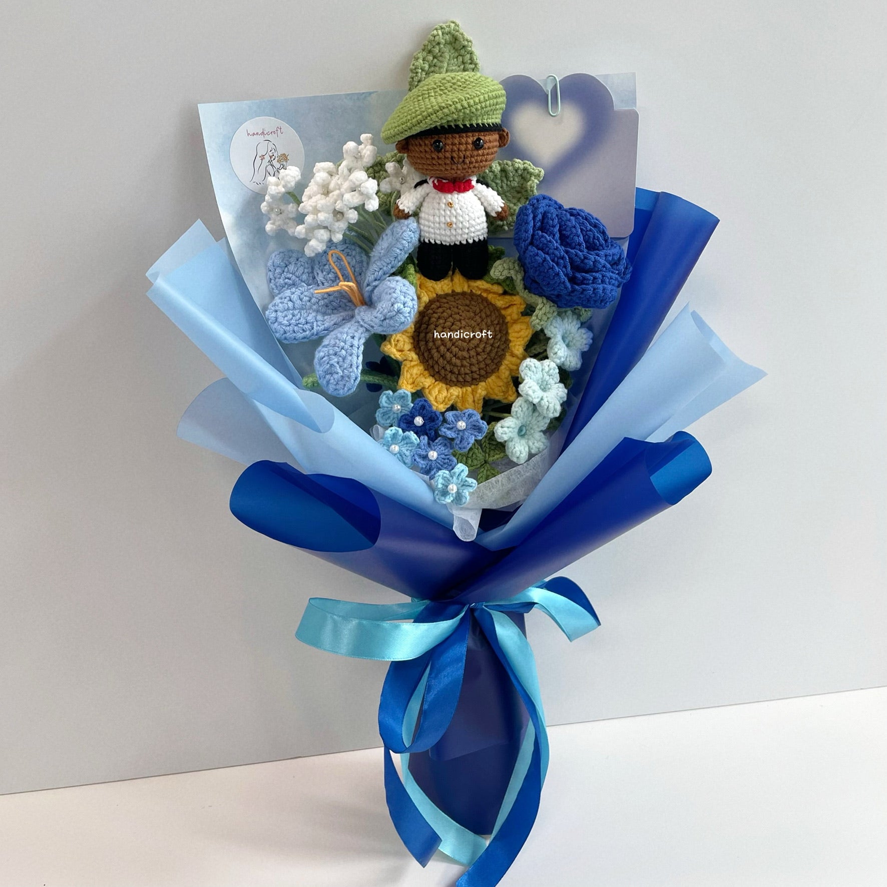 handicroft handmade crochet army soldier series flower bouquet ORD through it all skin shade #3 blue