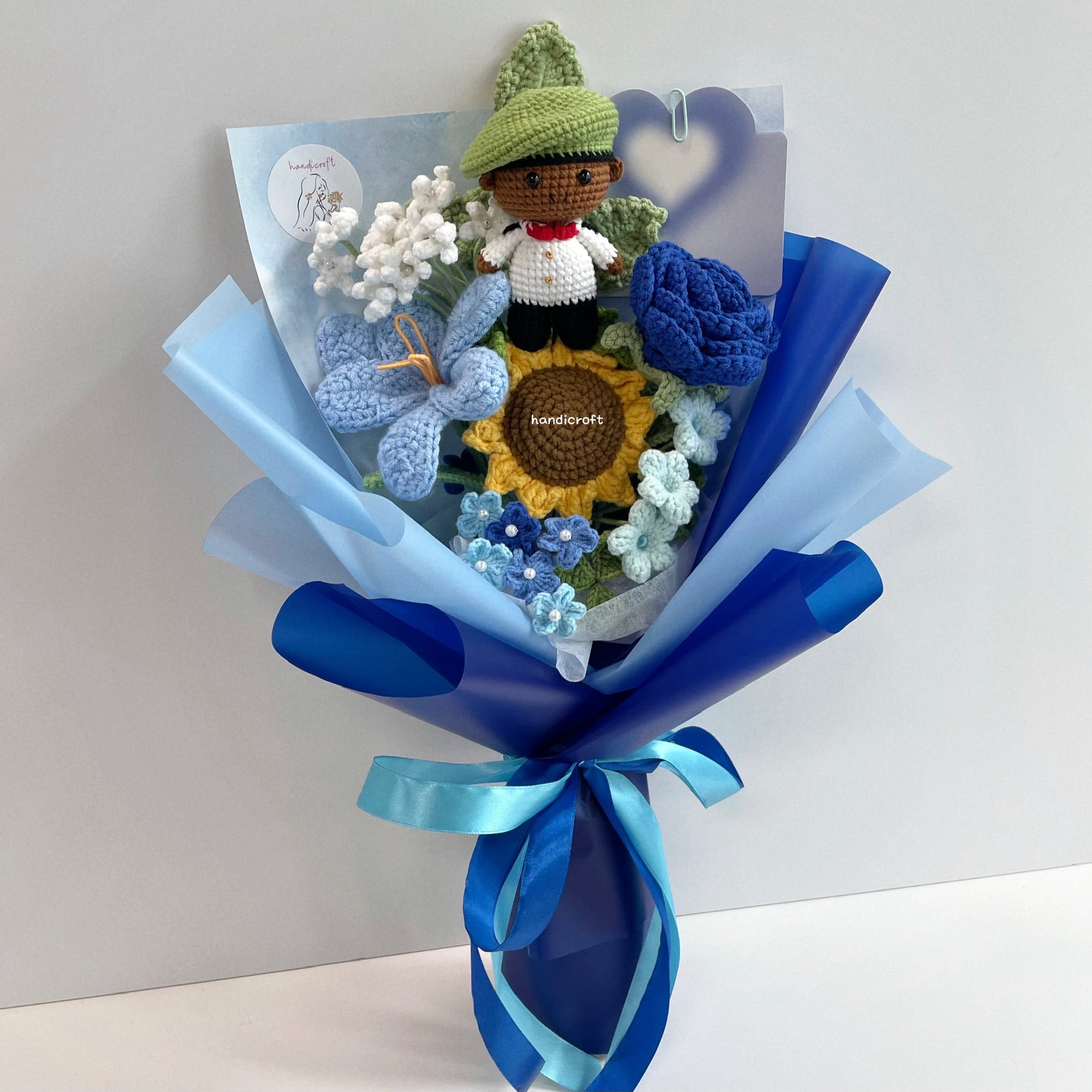 handicroft handmade crochet army soldier series flower bouquet ORD through it all skin shade #3 blue