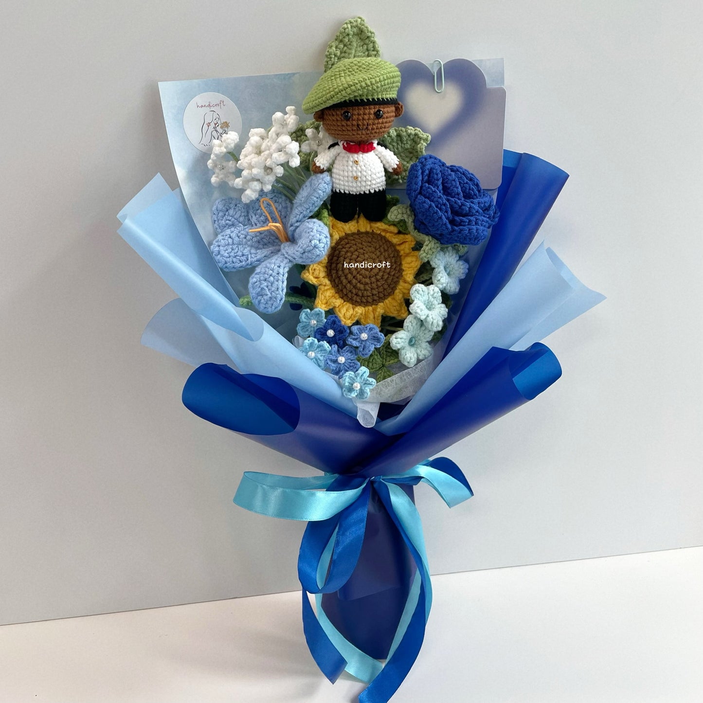 handicroft handmade crochet army soldier series flower bouquet ORD through it all skin shade #3 blue