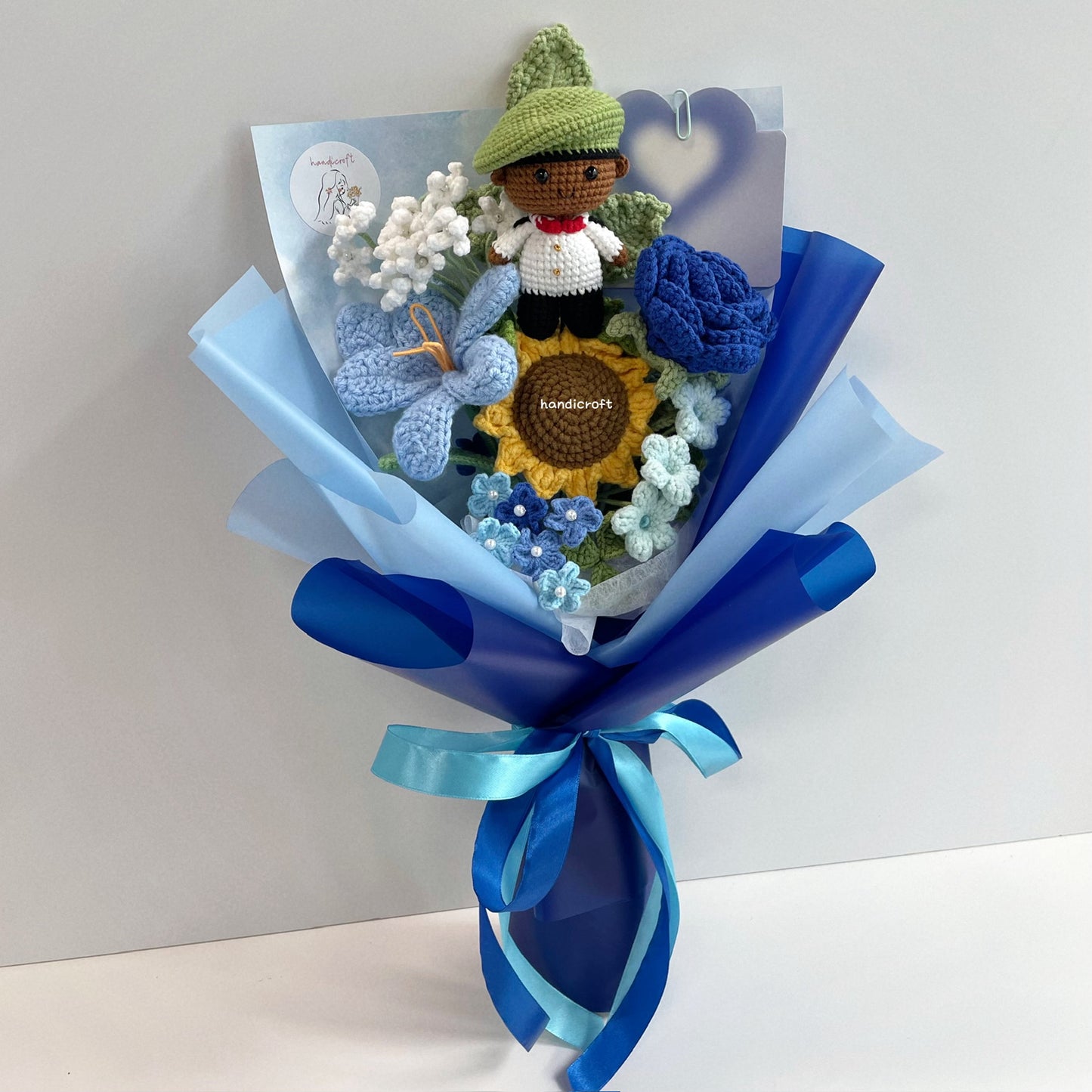 handicroft handmade crochet army soldier series flower bouquet ORD through it all skin shade #3 blue