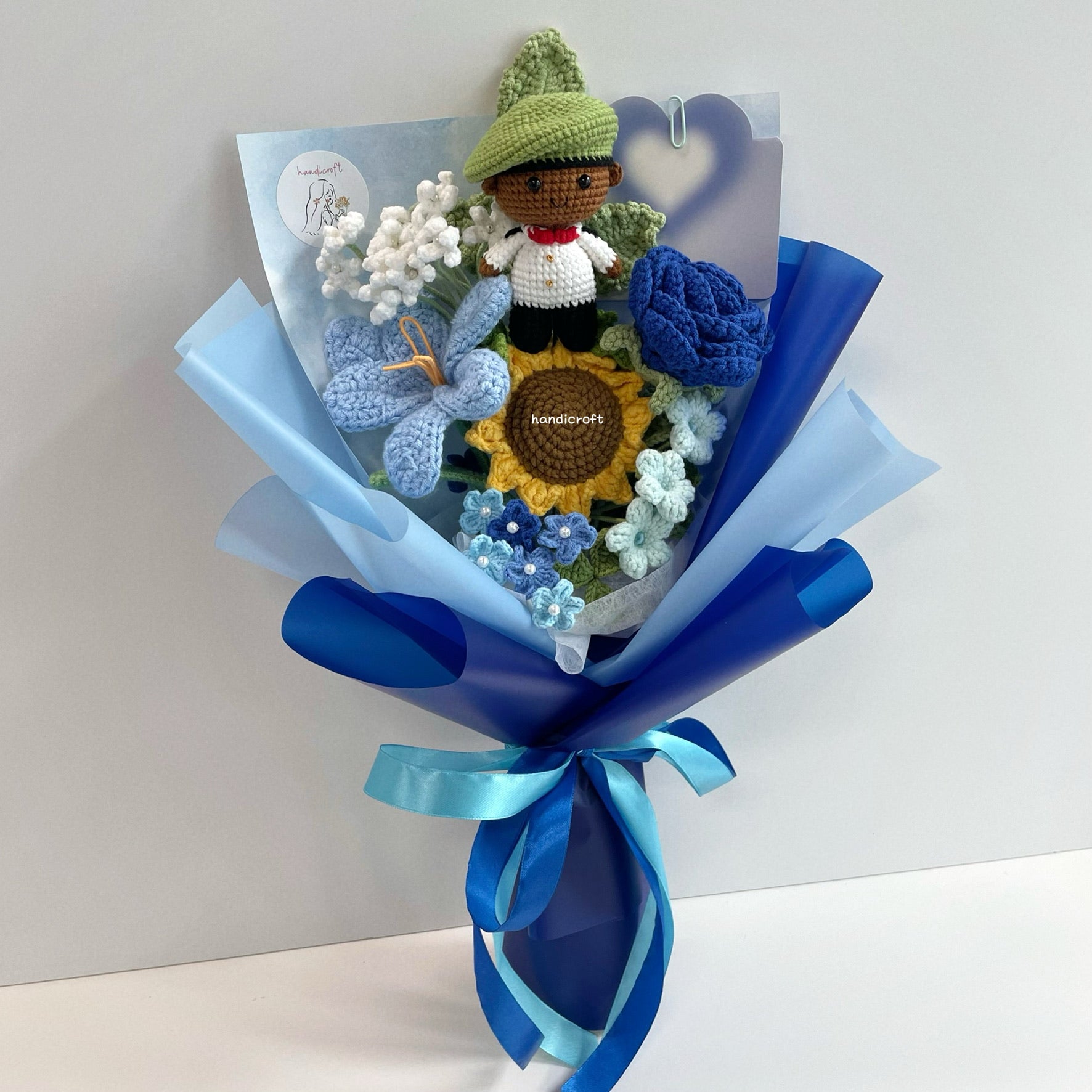 handicroft handmade crochet army soldier series flower bouquet ORD through it all skin shade #3 blue