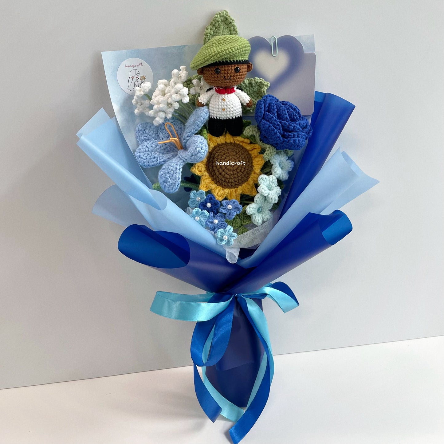 handicroft handmade crochet army soldier series flower bouquet ORD through it all skin shade #3 blue
