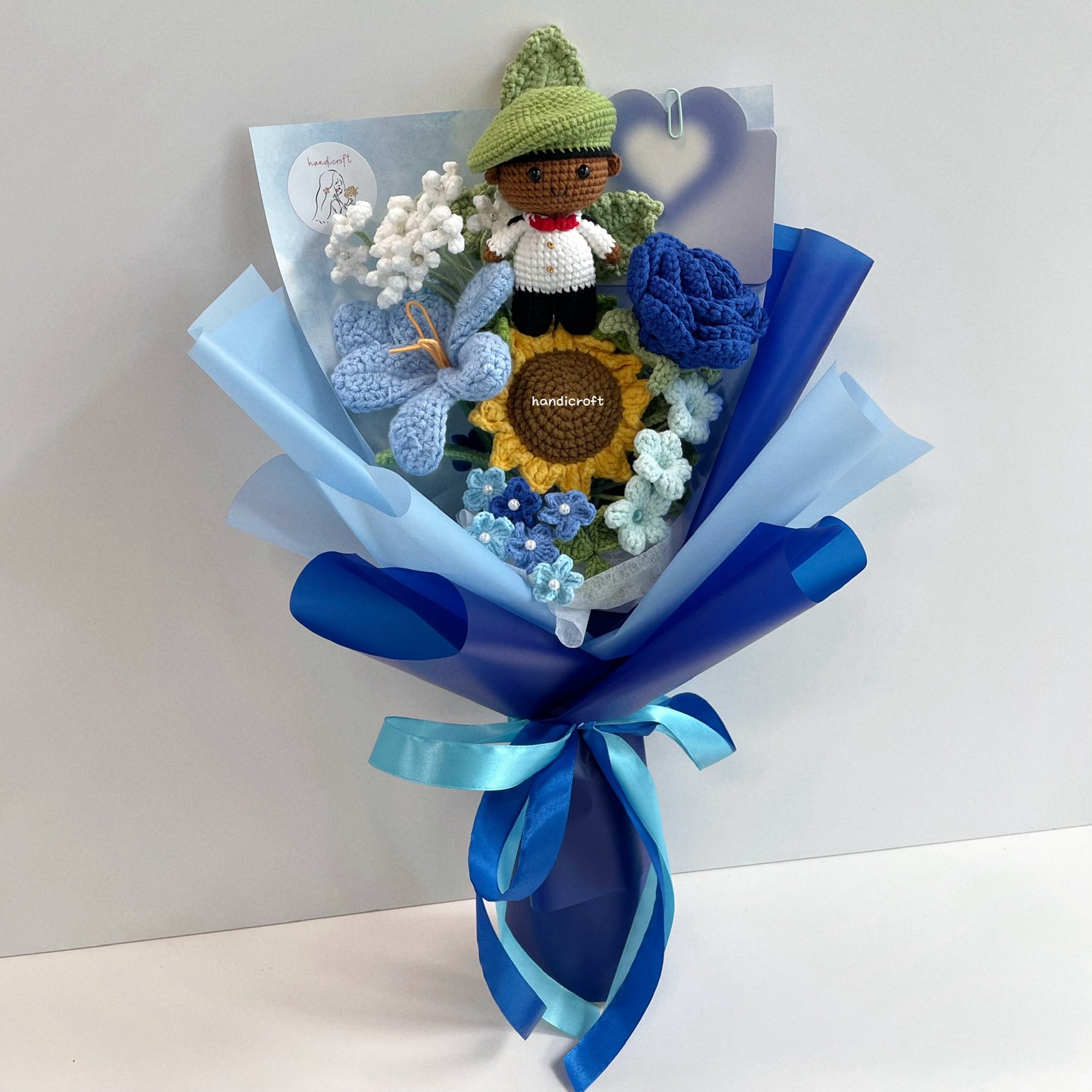 handicroft handmade crochet army soldier series flower bouquet ORD through it all skin shade #3 blue