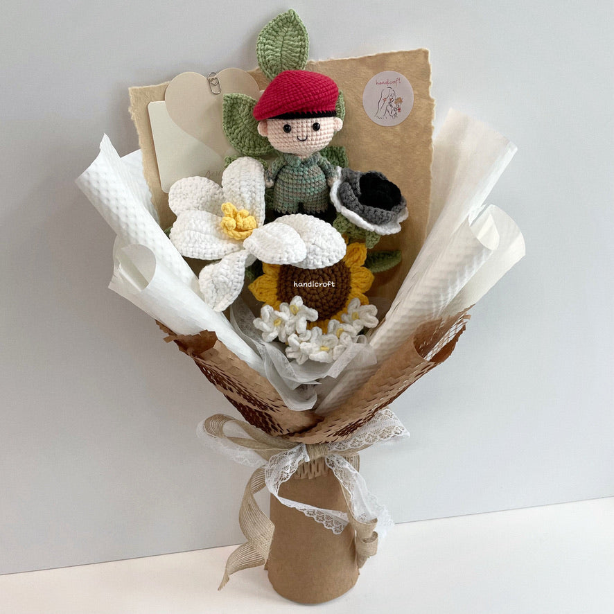 handicroft handmade crochet army soldier series flower bouquet POP field duty: recruit skin shade #1 red beret