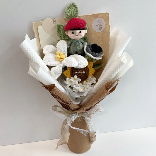 handicroft handmade crochet army soldier series flower bouquet POP field duty: recruit skin shade #1 red beret