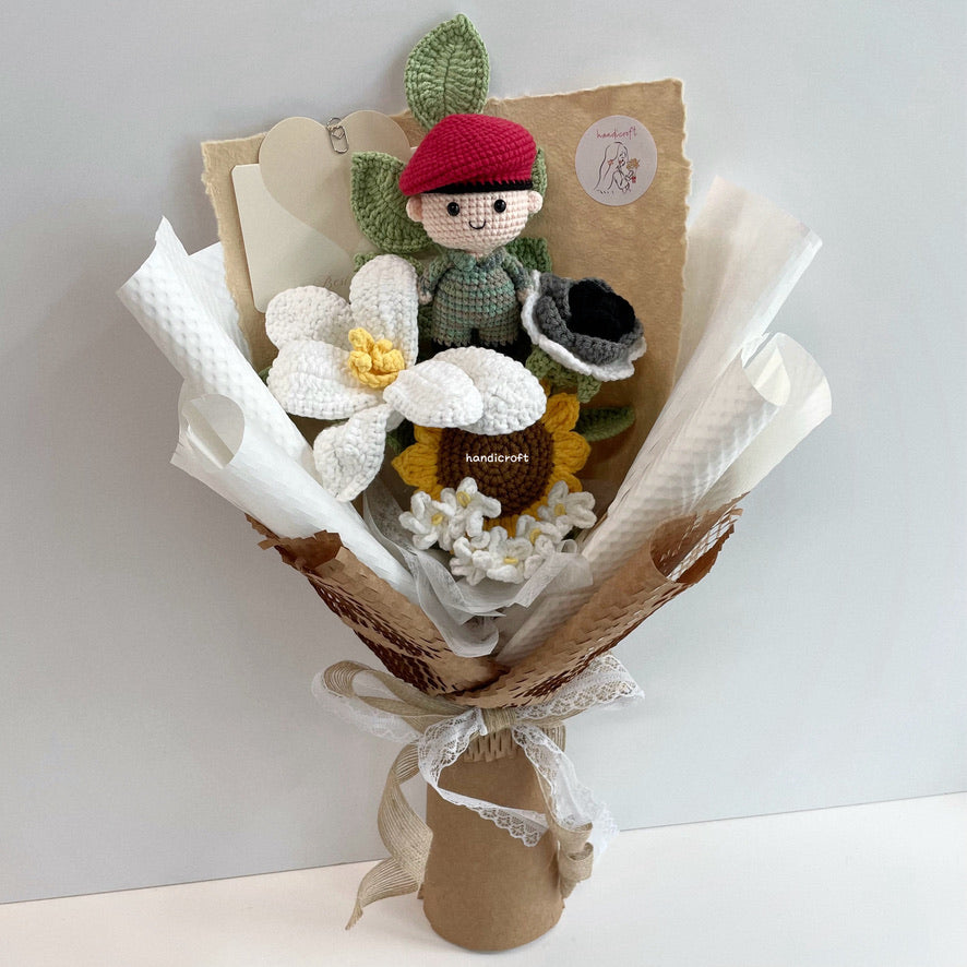 handicroft handmade crochet army soldier series flower bouquet POP field duty: recruit skin shade #1 red beret