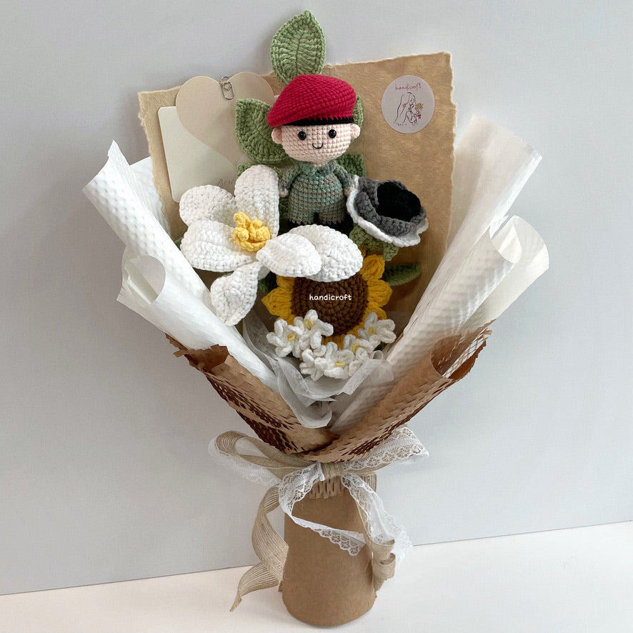 handicroft handmade crochet army soldier series flower bouquet POP field duty: recruit skin shade #1 red beret