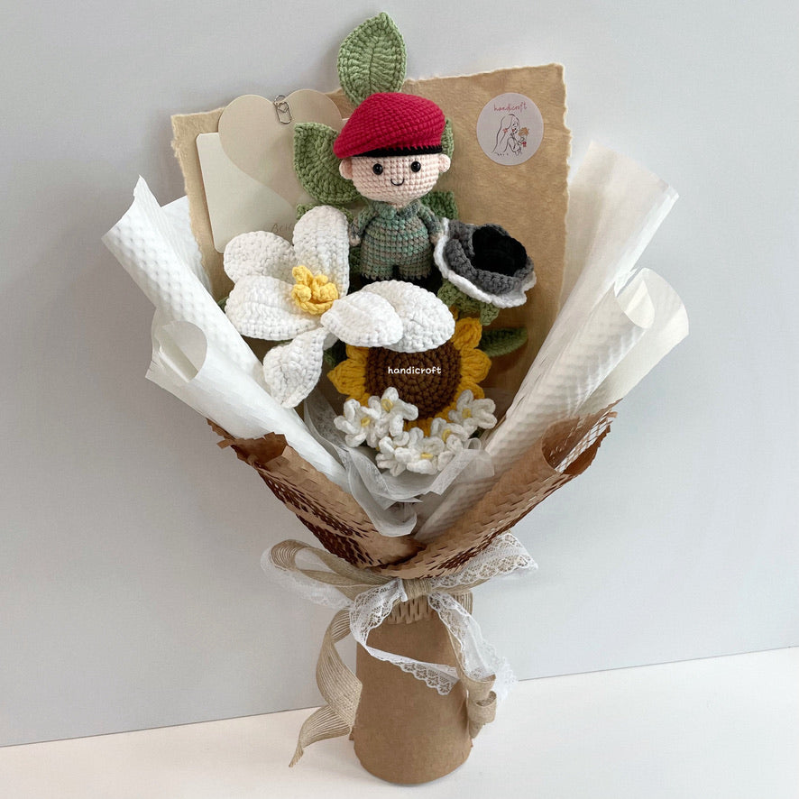handicroft handmade crochet army soldier series flower bouquet POP field duty: recruit skin shade #1 red beret