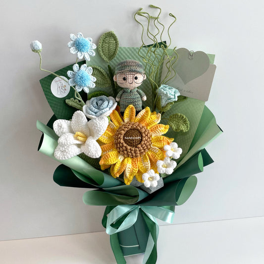 handicroft handmade crochet army soldier series flower bouquet POP into the forest: recruit green wrapping