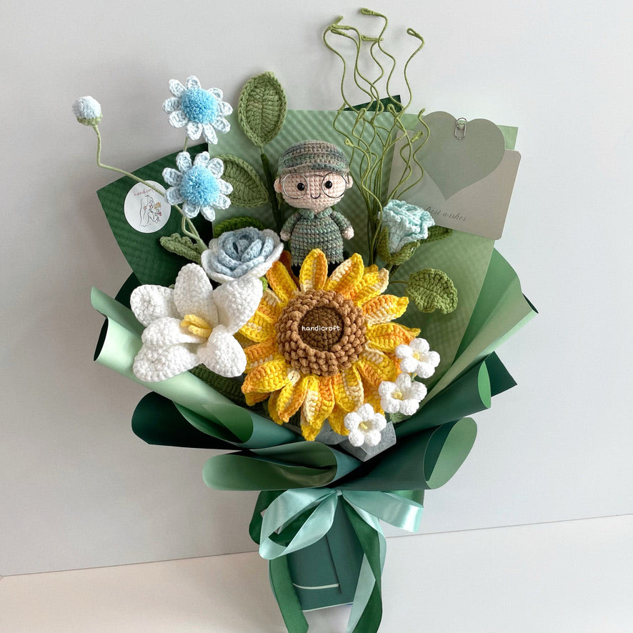 handicroft handmade crochet army soldier series flower bouquet POP into the forest: recruit green wrapping