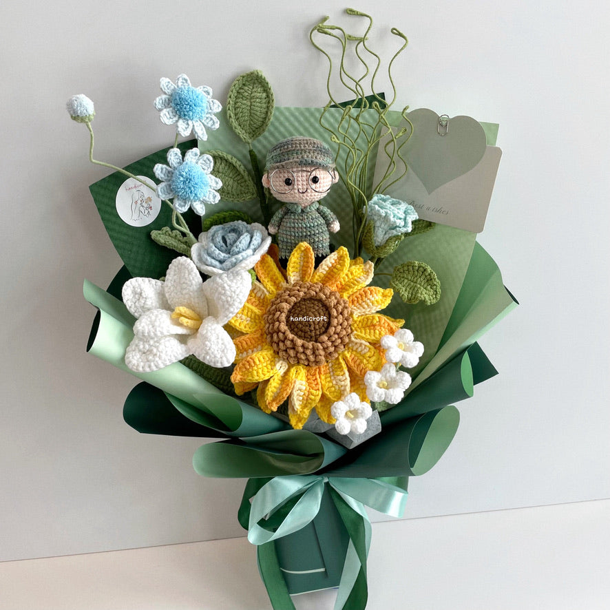 handicroft handmade crochet army soldier series flower bouquet POP into the forest: recruit green wrapping