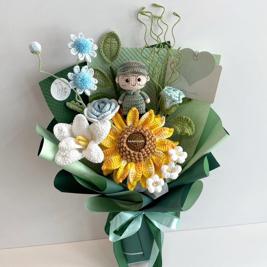 handicroft handmade crochet army soldier series flower bouquet POP into the forest: recruit green wrapping
