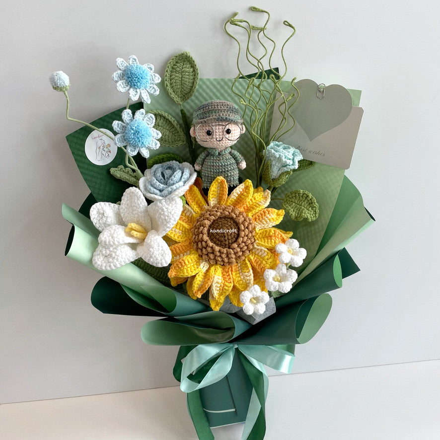 handicroft handmade crochet army soldier series flower bouquet POP into the forest: recruit green wrapping