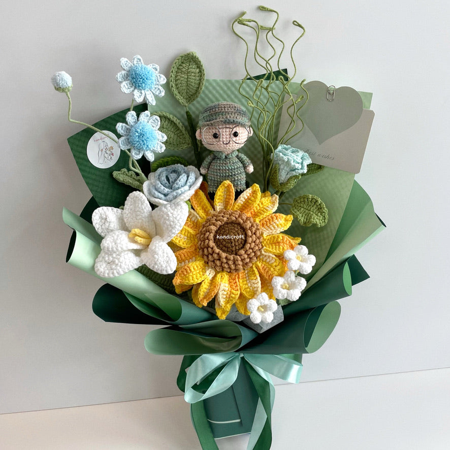 handicroft handmade crochet army soldier series flower bouquet POP into the forest: recruit green wrapping