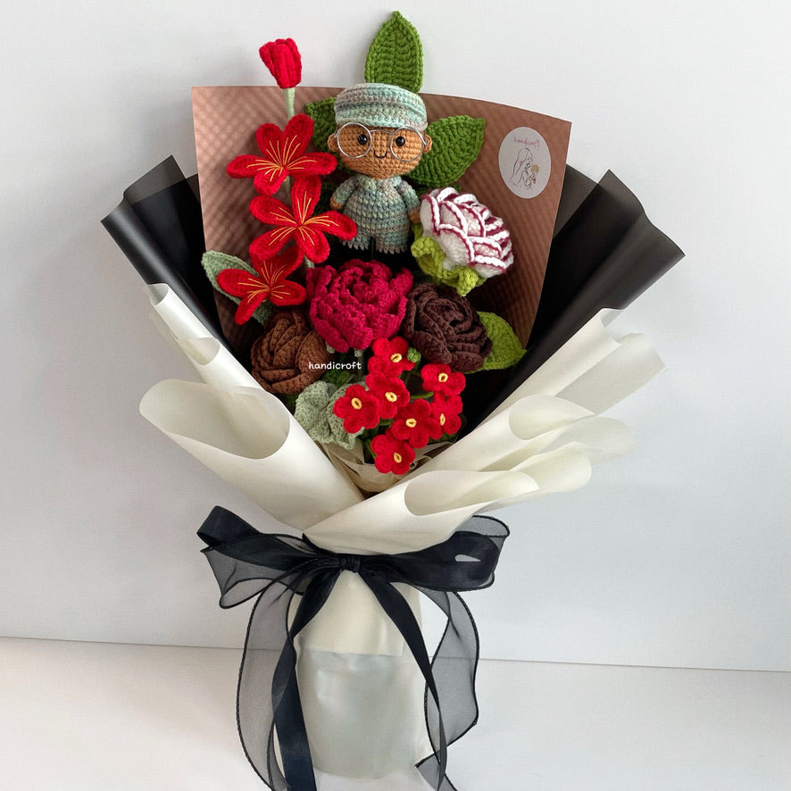 handicroft handmade crochet army soldier series flower bouquet POP passion & pride skin shade #2