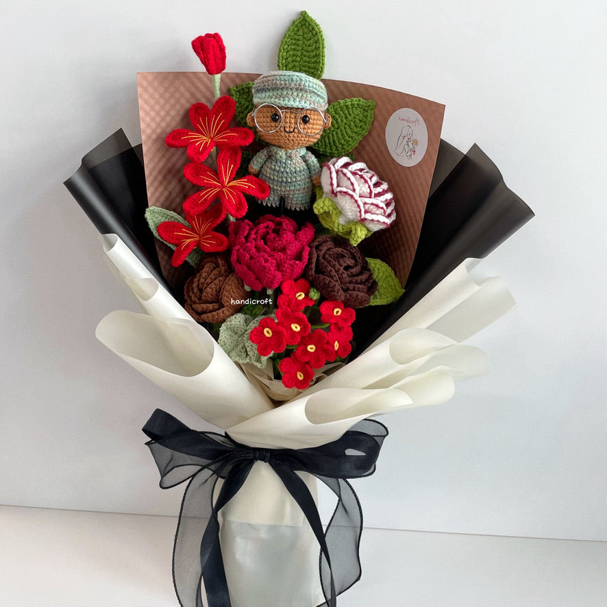 handicroft handmade crochet army soldier series flower bouquet POP passion & pride skin shade #2
