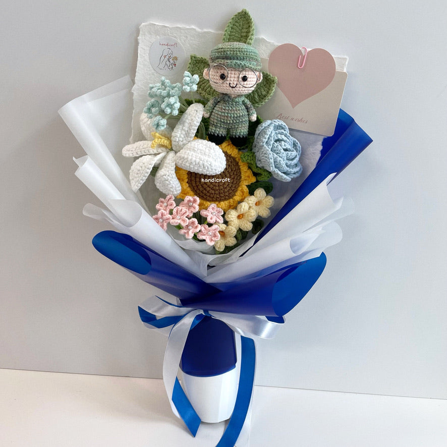 handicroft handmade crochet army soldier series flower bouquet POP pastel oath of honour