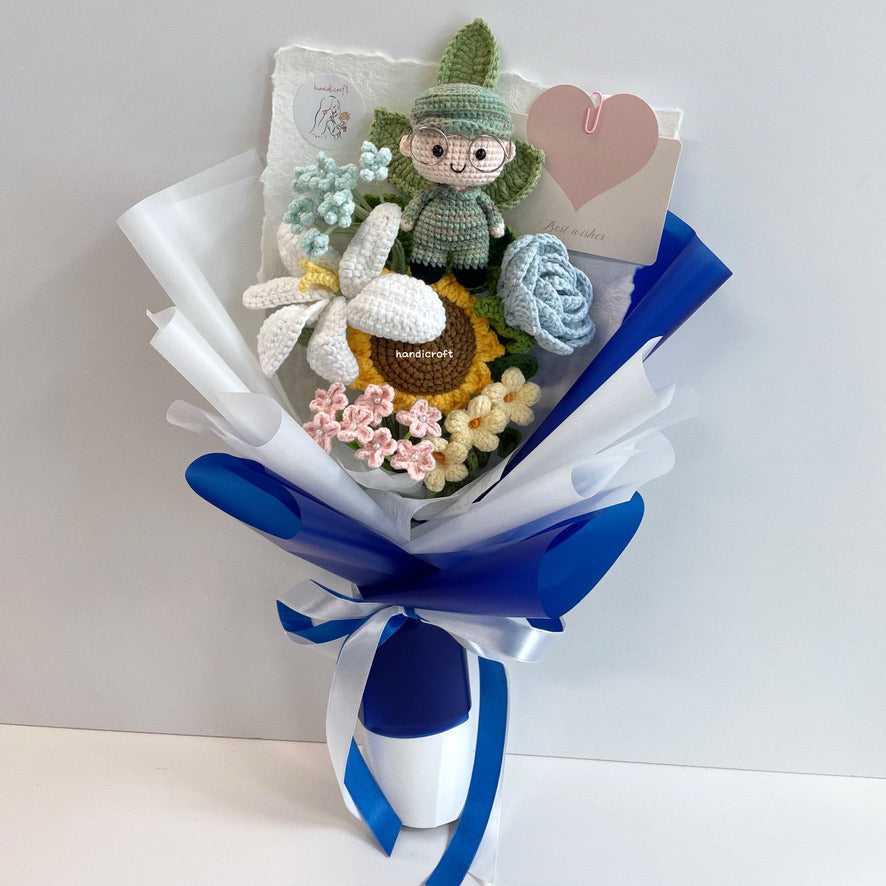 handicroft handmade crochet army soldier series flower bouquet POP pastel oath of honour