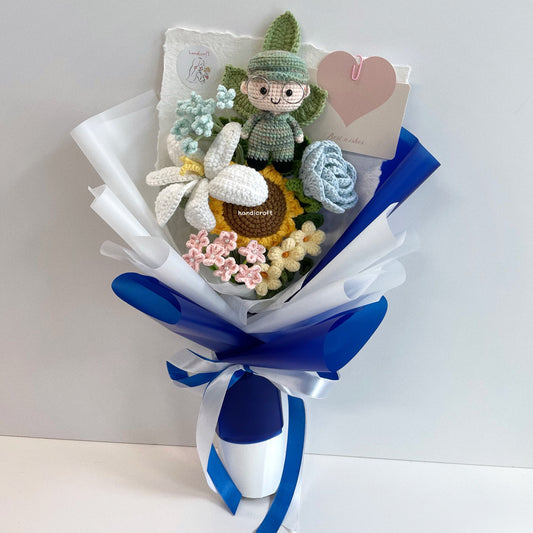 handicroft handmade crochet army soldier series flower bouquet POP pastel oath of honour