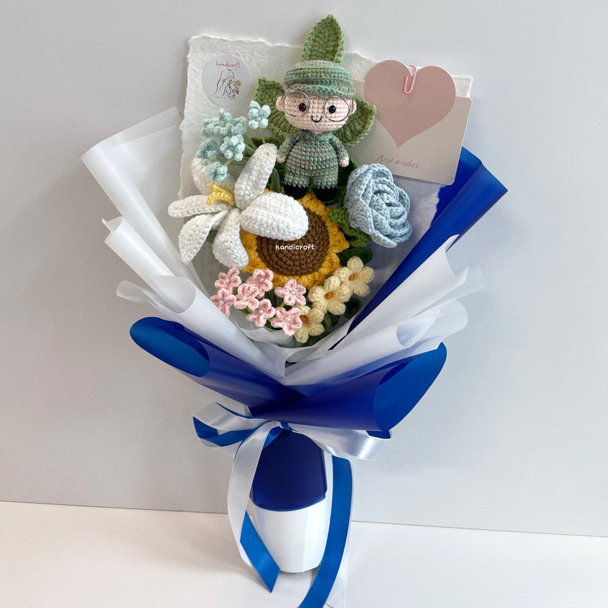 handicroft handmade crochet army soldier series flower bouquet POP pastel oath of honour