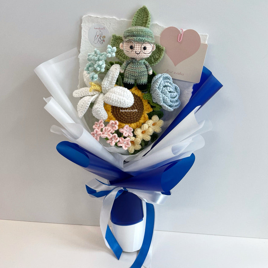 handicroft handmade crochet army soldier series flower bouquet POP pastel oath of honour