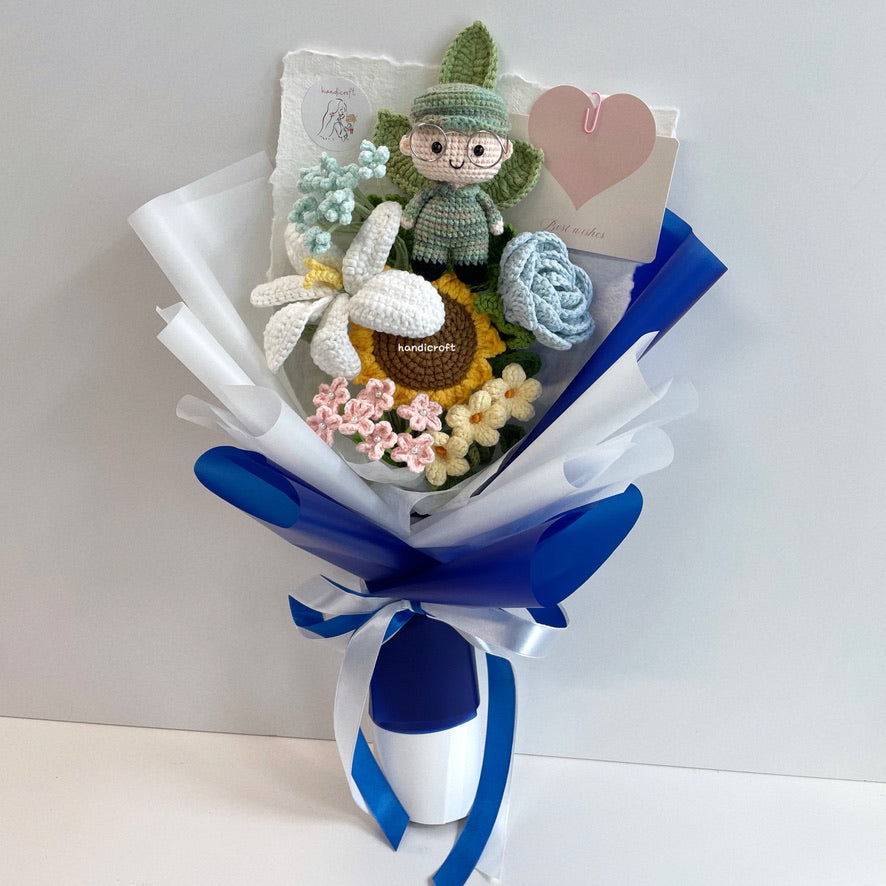 handicroft handmade crochet army soldier series flower bouquet POP pastel oath of honour