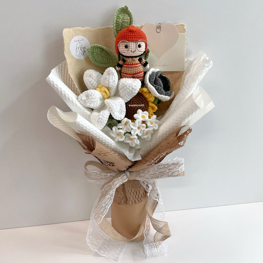 handicroft handmade crochet army soldier series flower bouquet SCDF firefighter suit field duty: responder