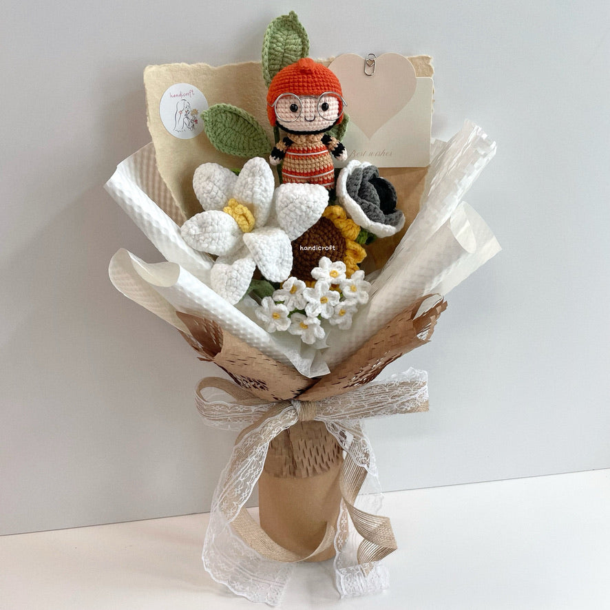 handicroft handmade crochet army soldier series flower bouquet SCDF firefighter suit field duty: responder