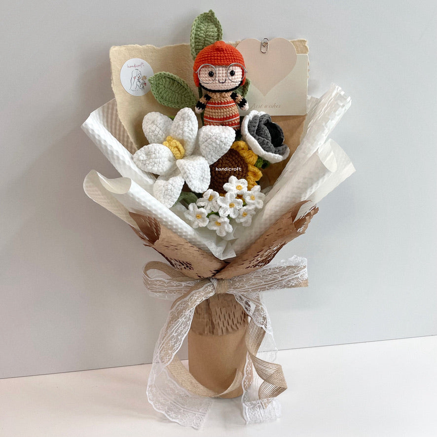 handicroft handmade crochet army soldier series flower bouquet SCDF firefighter suit field duty: responder