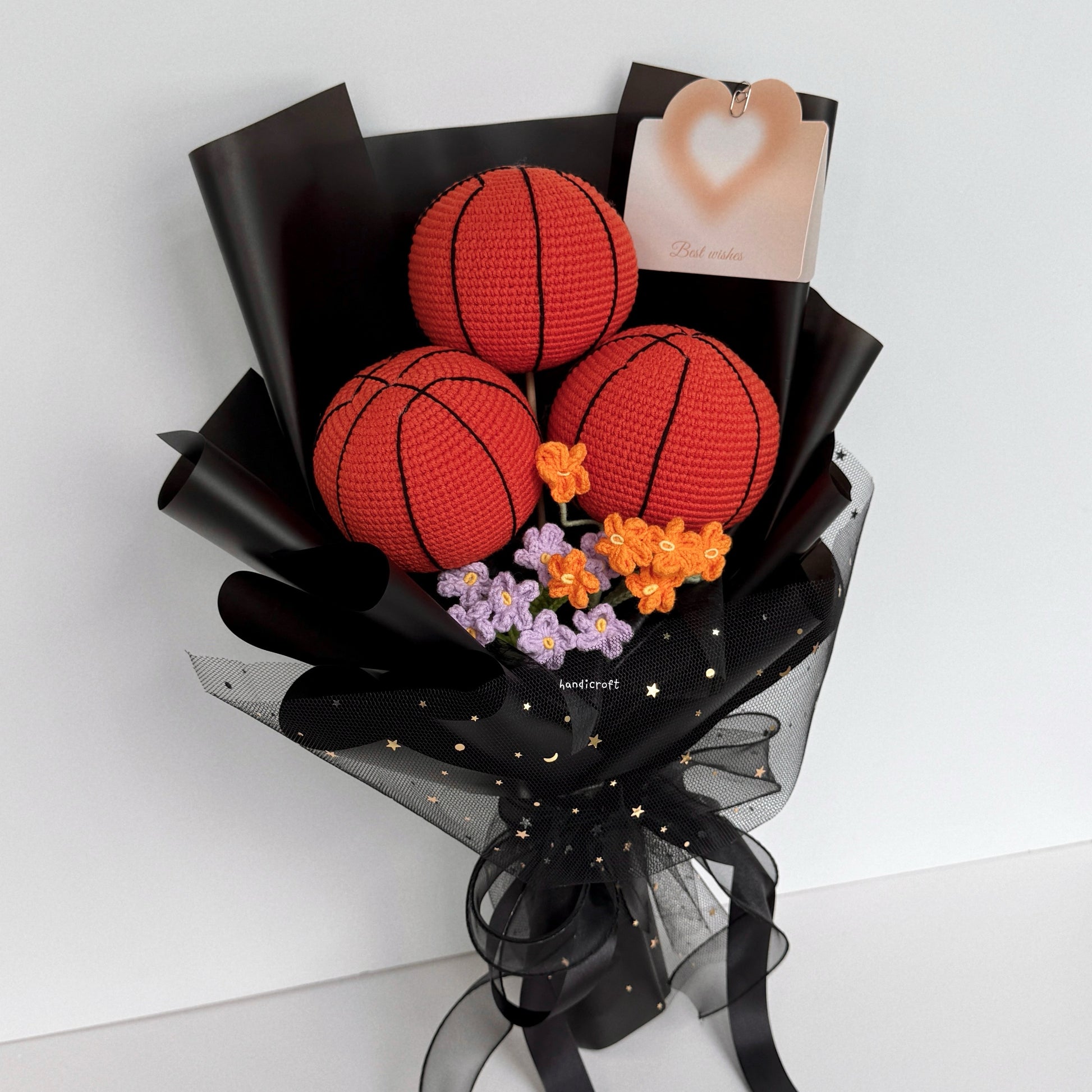 handicroft handmade crochet basketball flower bouquet ballin' in bloom