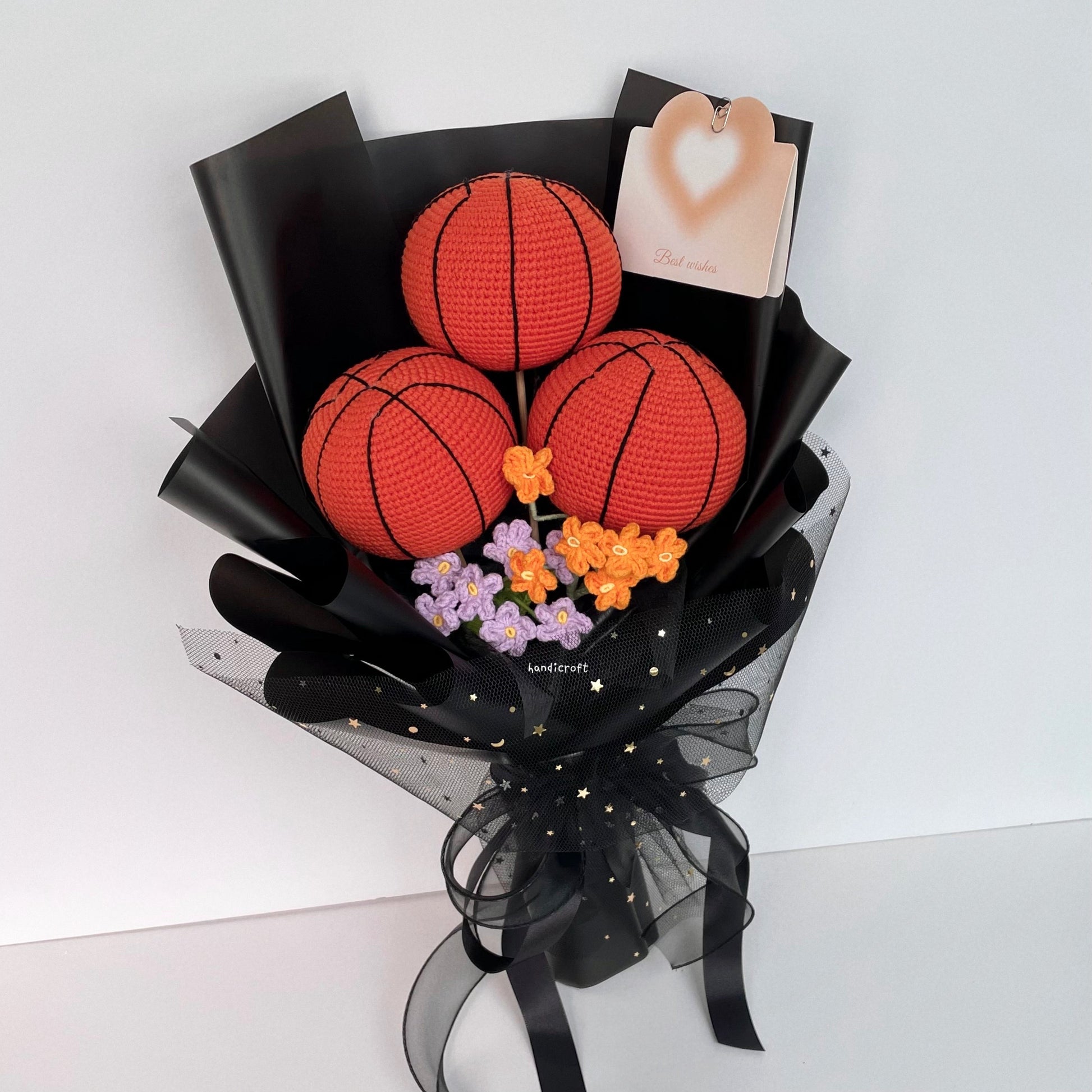 handicroft handmade crochet basketball flower bouquet ballin' in bloom