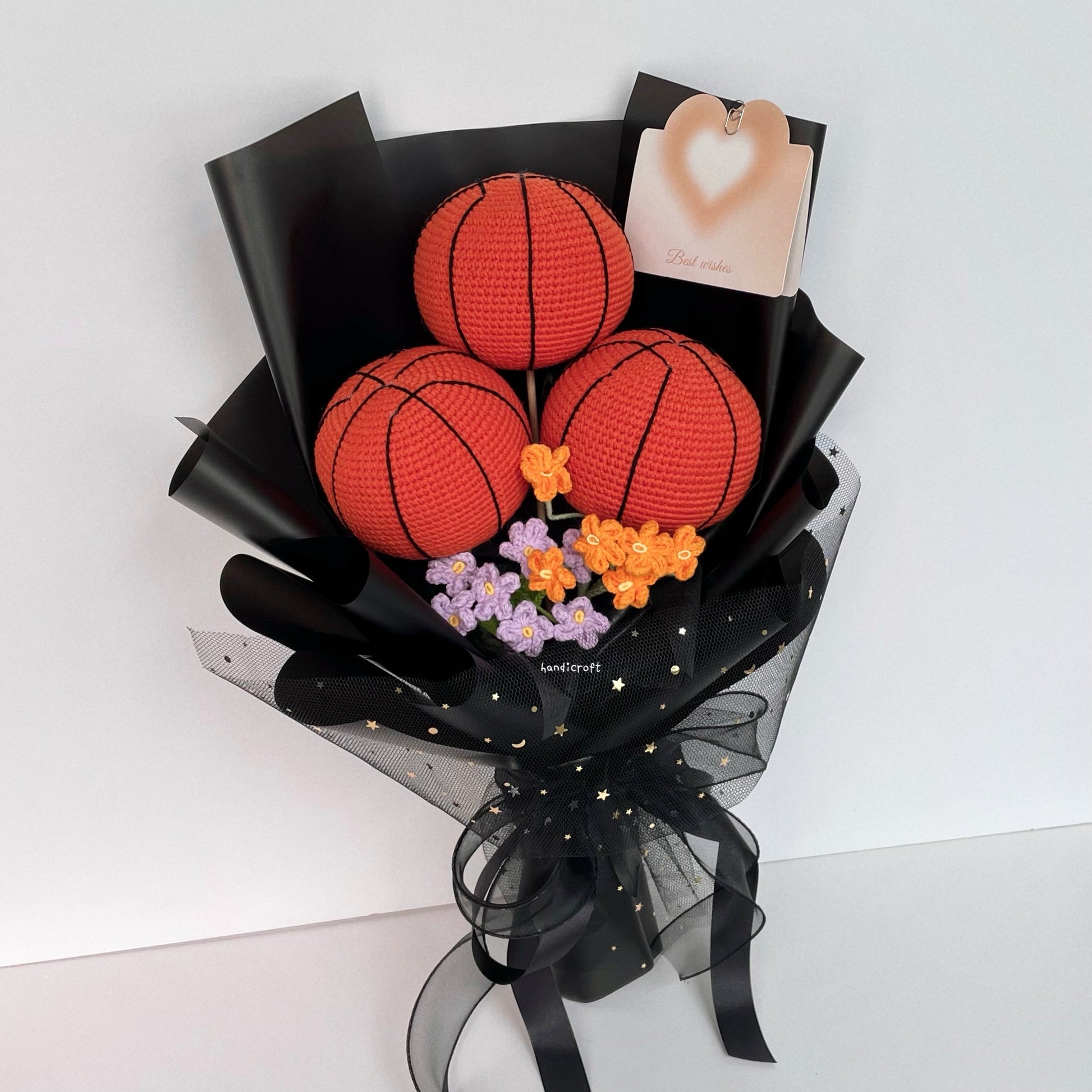 handicroft handmade crochet basketball flower bouquet ballin' in bloom