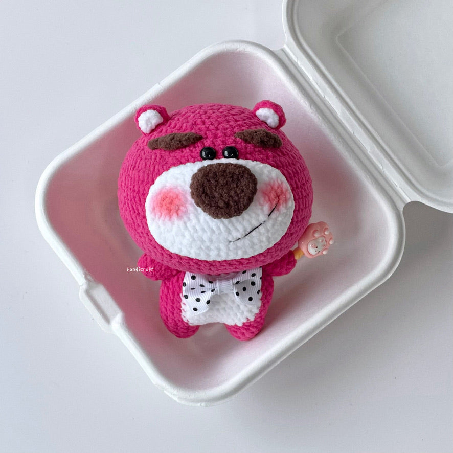 handicroft handmade crochet big head character amigurumi plushie strawberry lotso bear