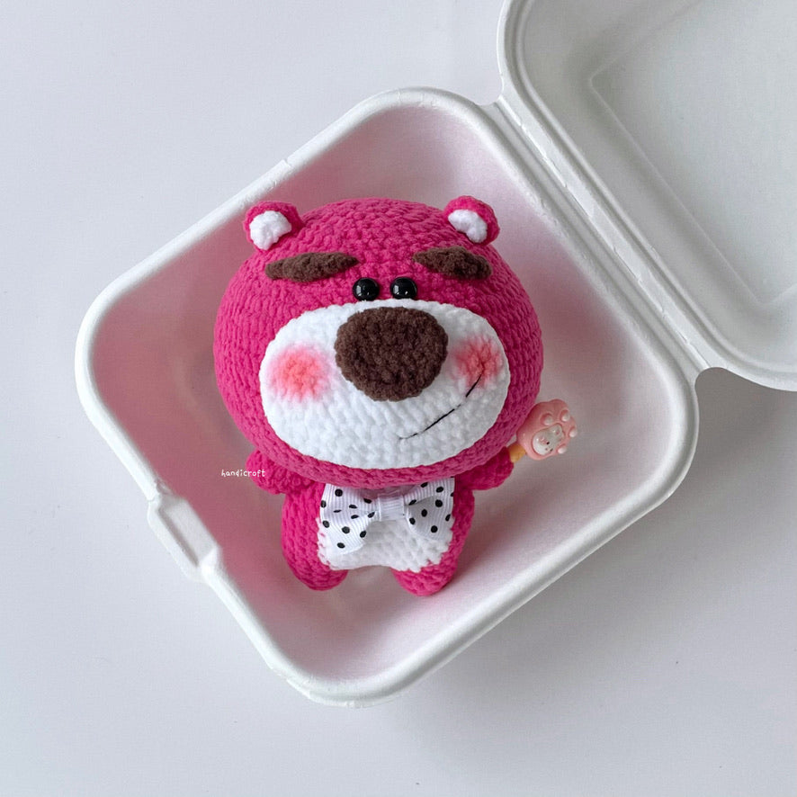 handicroft handmade crochet big head character amigurumi plushie strawberry lotso bear