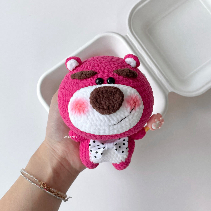 handicroft handmade crochet big head character amigurumi plushie strawberry lotso bear