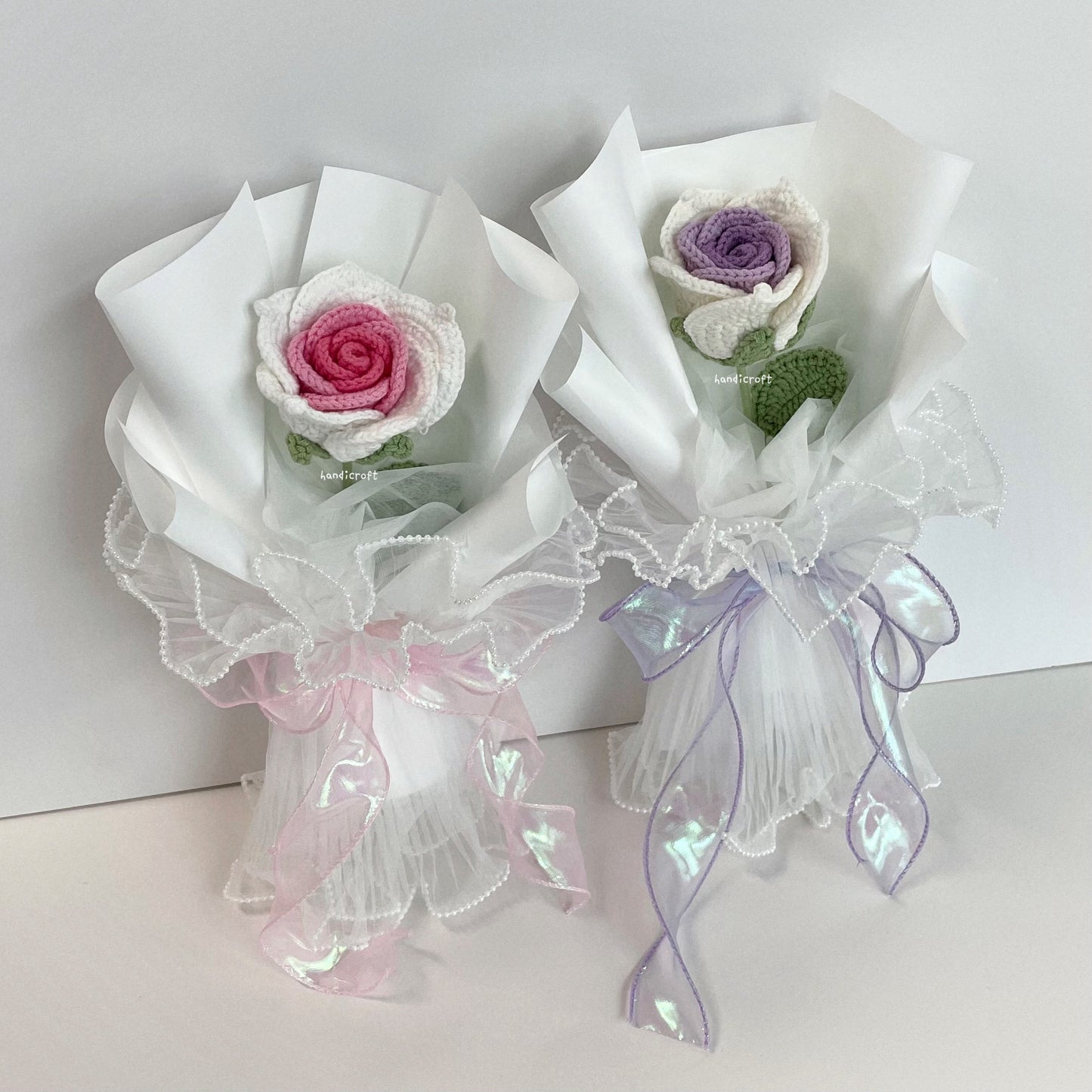 handicroft handmade crochet big thai rose flower bouquet dear bloom