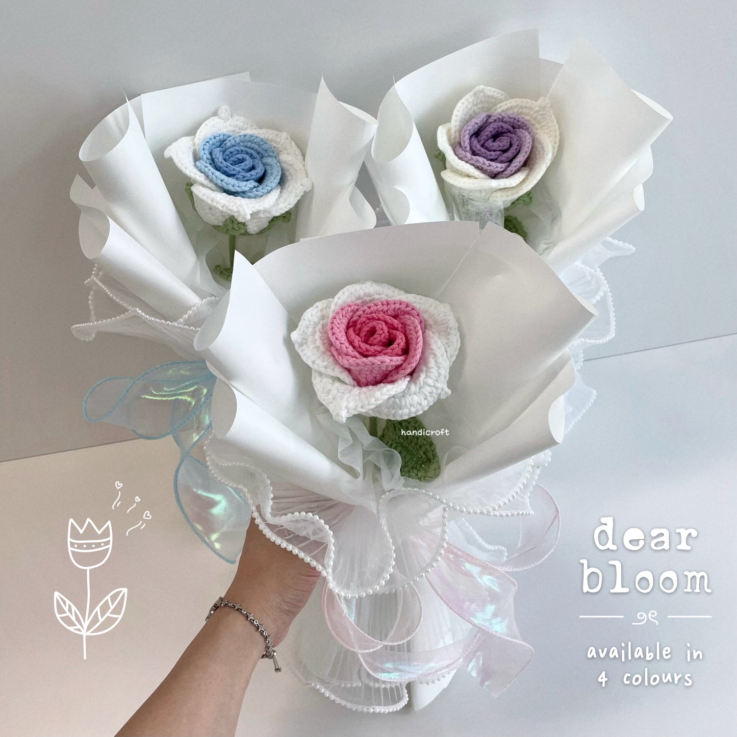 handicroft handmade crochet big thai rose flower bouquet dear bloom
