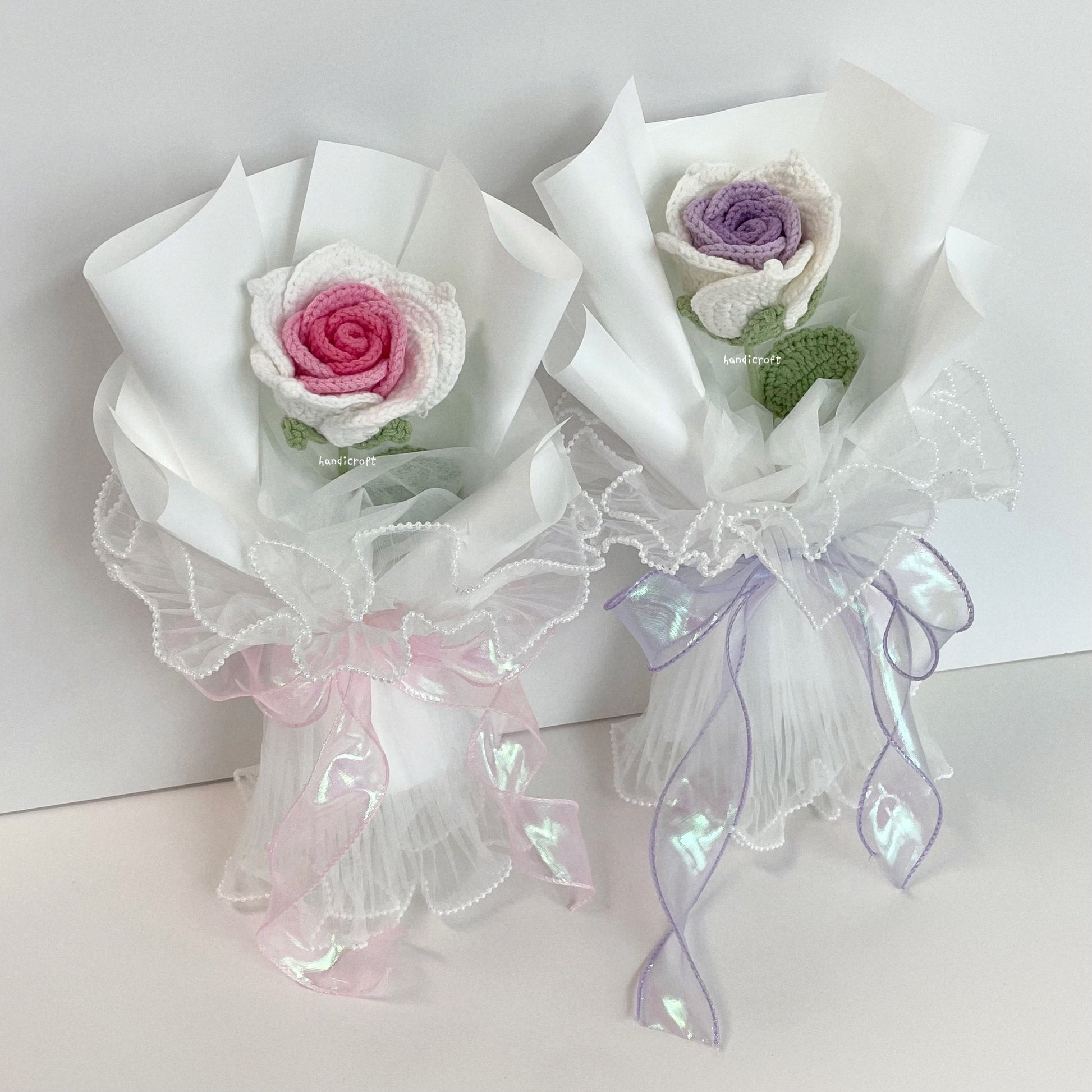 handicroft handmade crochet big thai rose flower bouquet dear bloom