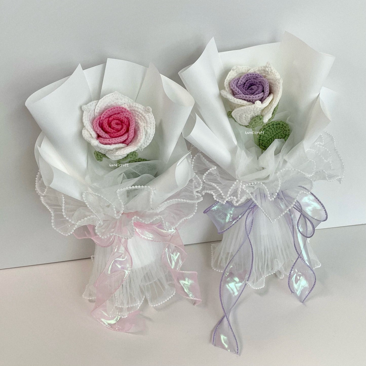 handicroft handmade crochet big thai rose flower bouquet dear bloom