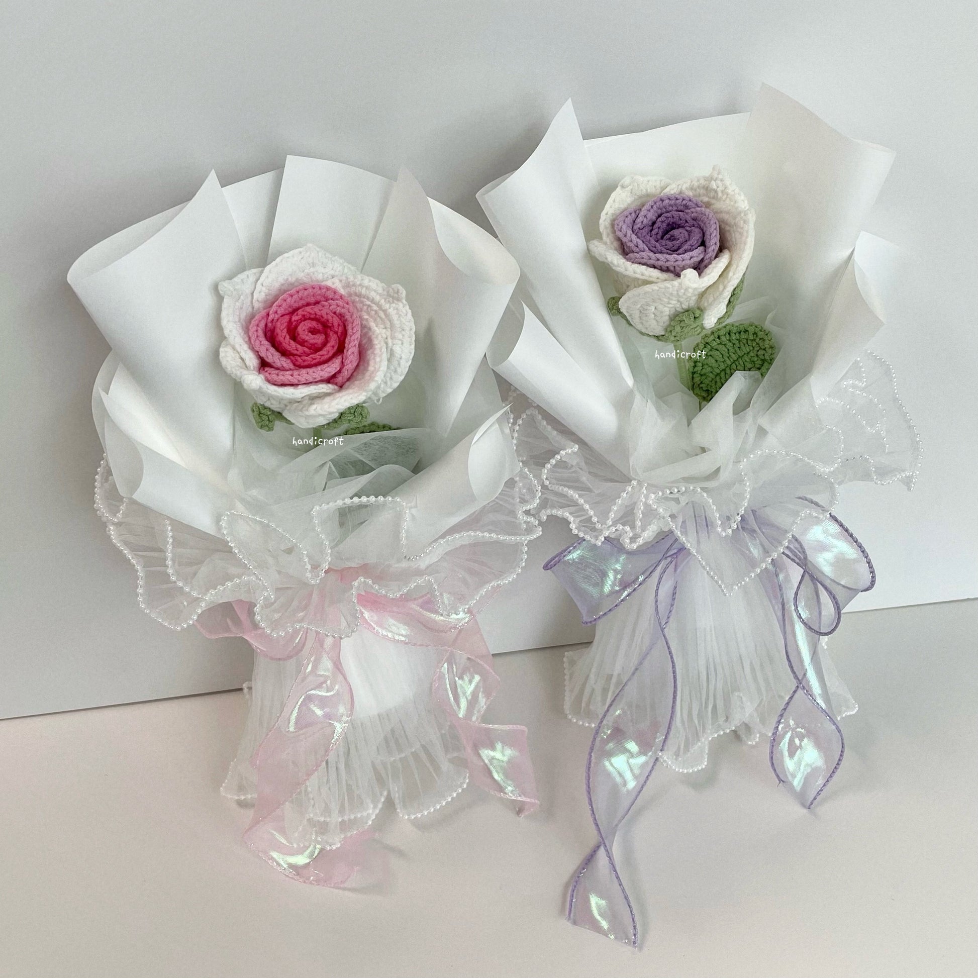 handicroft handmade crochet big thai rose flower bouquet dear bloom