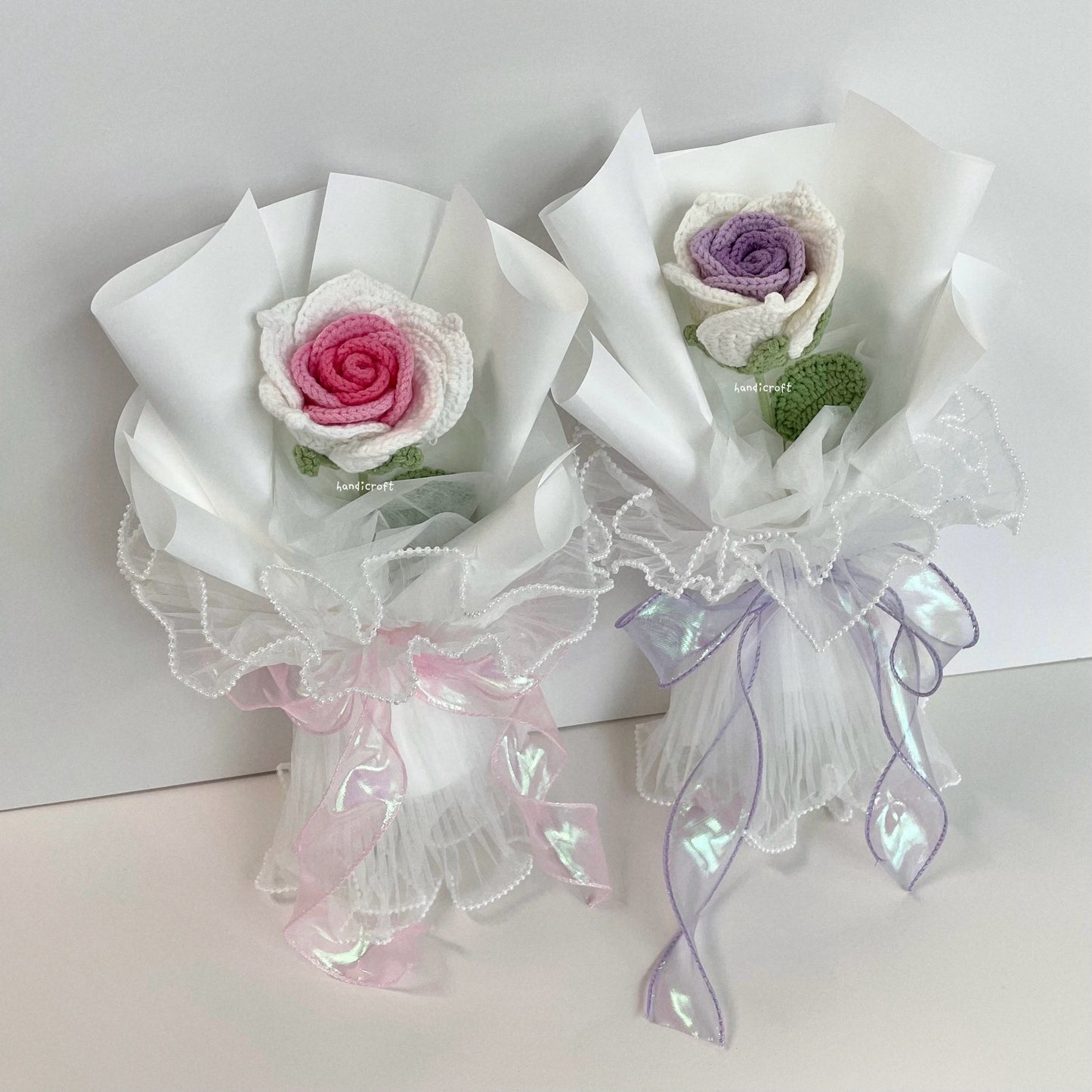 handicroft handmade crochet big thai rose flower bouquet dear bloom