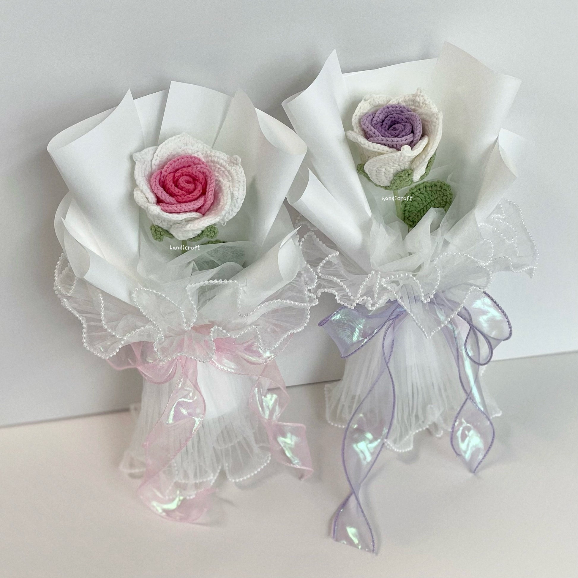 handicroft handmade crochet big thai rose flower bouquet dear bloom