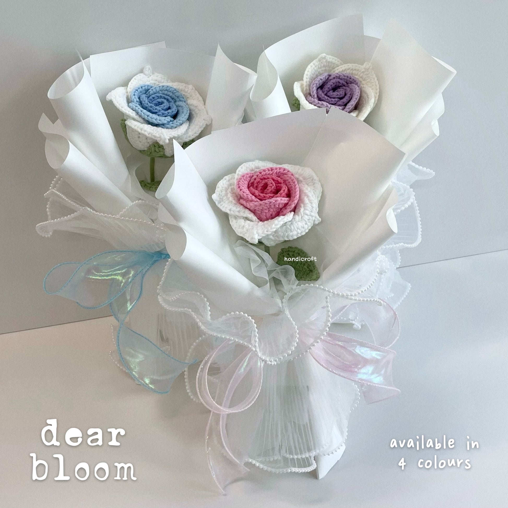 handicroft handmade crochet big thai rose flower bouquet dear bloom