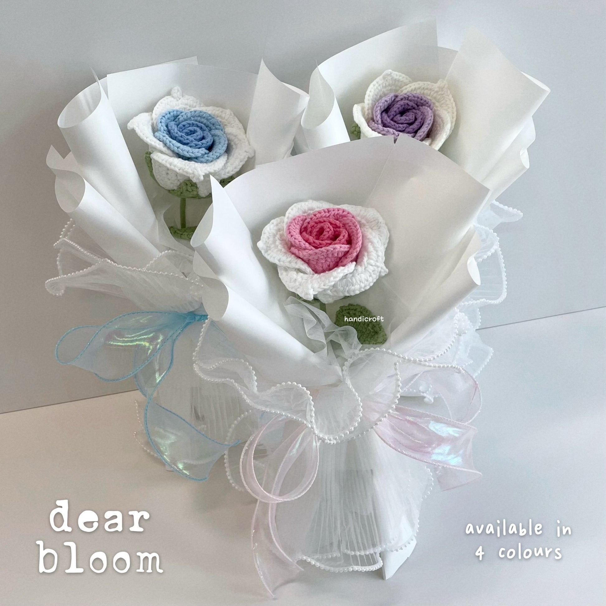 handicroft handmade crochet big thai rose flower bouquet dear bloom