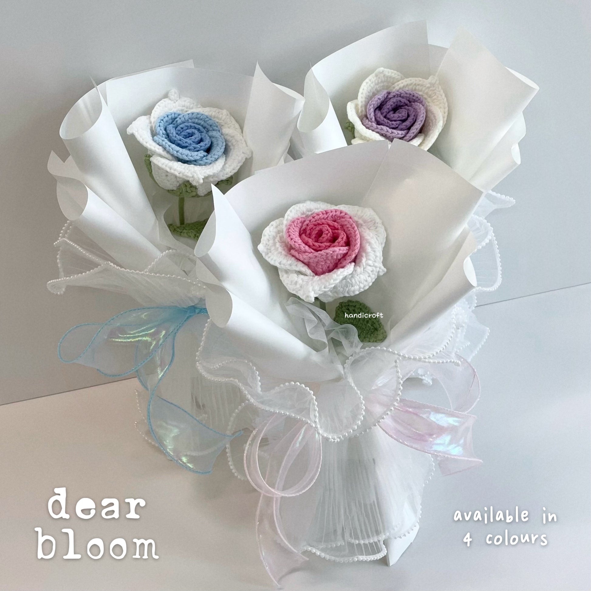handicroft handmade crochet big thai rose flower bouquet dear bloom
