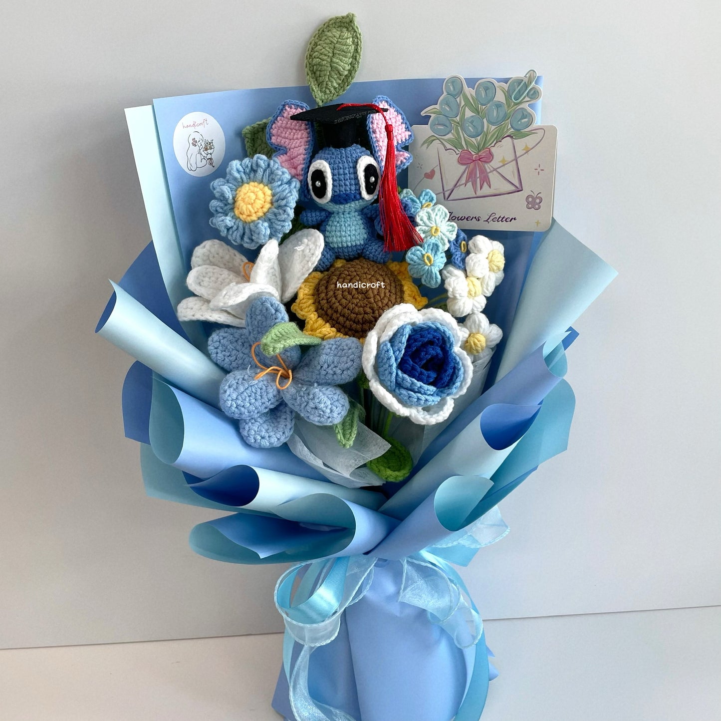 handicroft handmade crochet blue stitch flower bouquet tides of aloha