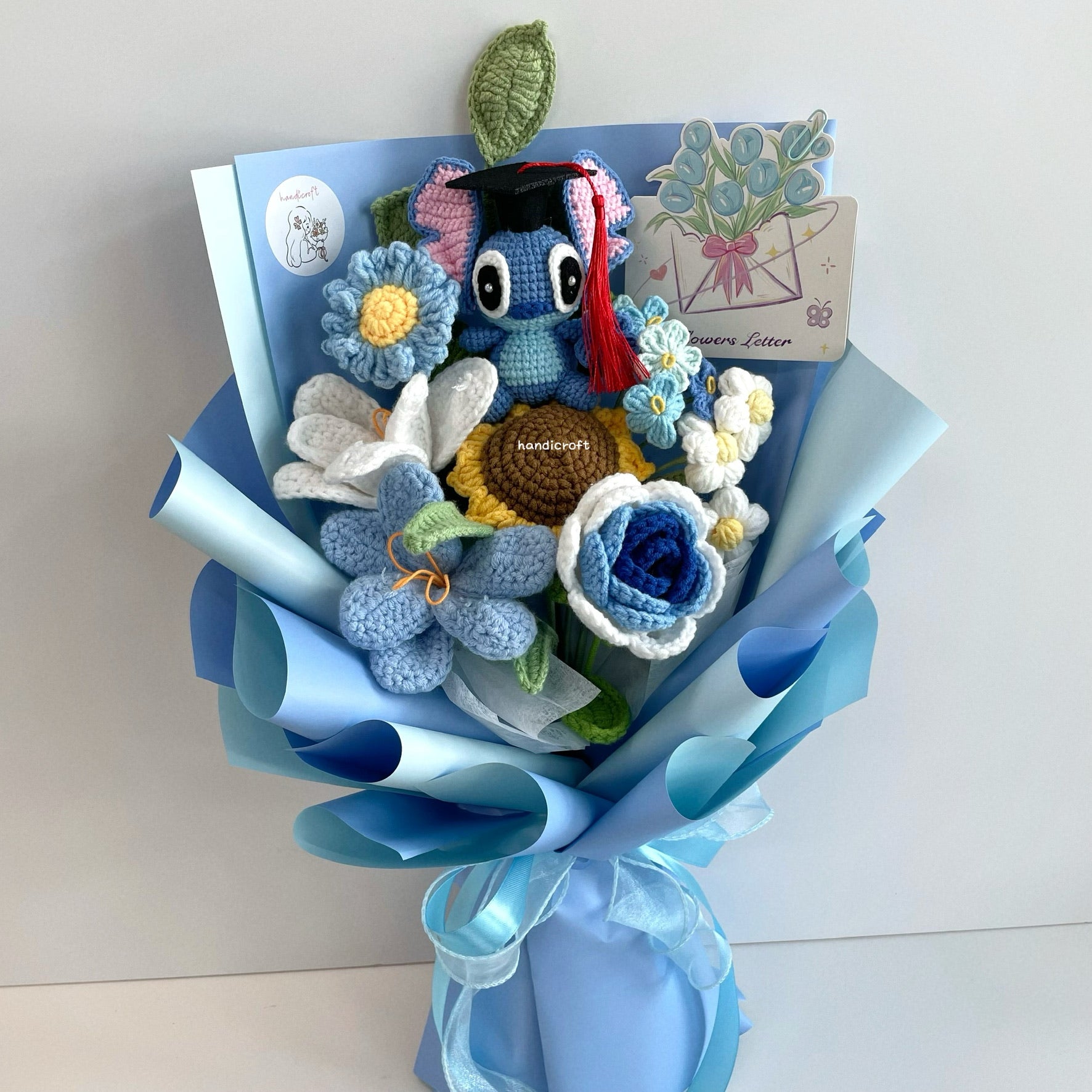 handicroft handmade crochet blue stitch flower bouquet tides of aloha